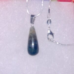 Boho Natural Green Agate Sterling Silver 16” Necklace